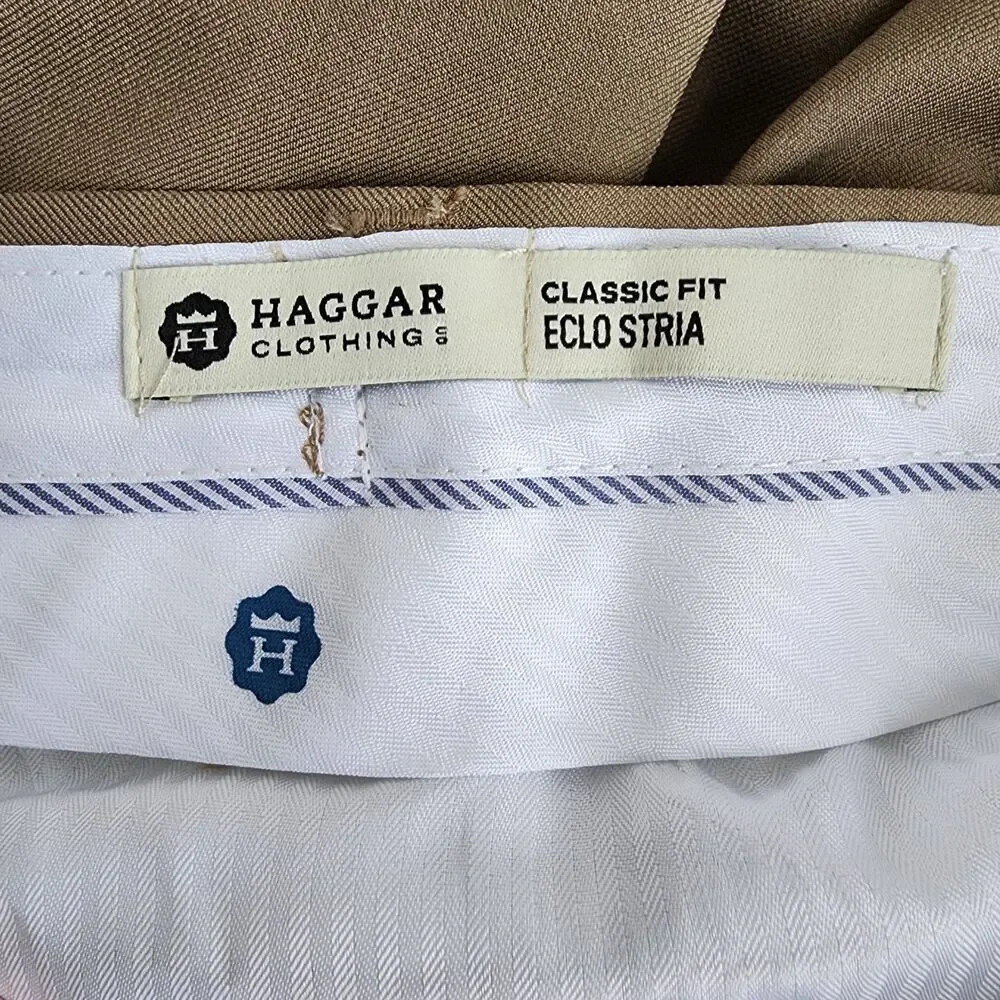 ​Haggar E-Clo Stria Dress Pants Men 40x29 Taupe Brown Classic Fit NWT Repreve